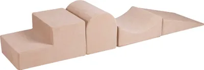 Image de MeowBaby Cours de motricité pour bébés - Module de motricité pour enfants, aire de jeu à 4 éléments 195 x 45 cm, velours, Ekru
