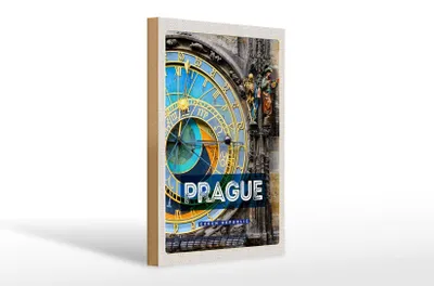 Produktbild von Holzschild Reise 20x30cm Prague Rathausuhr Tschechien
