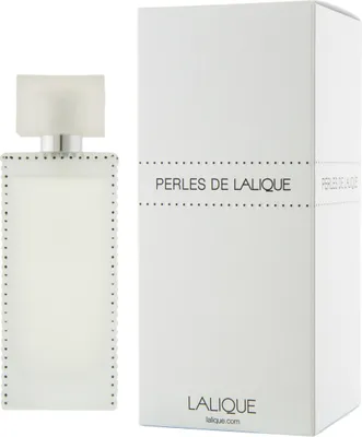 A bottle of Lalique Perles de Lalique eau de Parfum and its packaging are displayed against a white background.