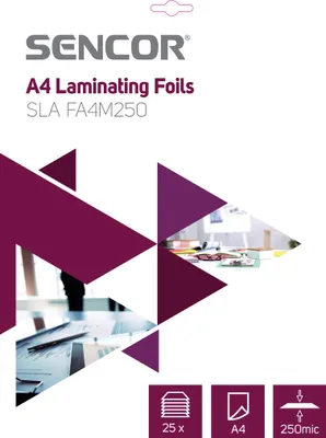 Obrázek produktu pro SENCOR SLA FA4M250 A4 Laminovací folie/pouzdra, tloušťka folie 2 x 125 mikronů, balení 25 ks