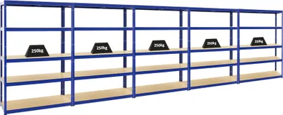 Produktbild von Mega Deal | 5x Schwerlastregal Big Elephant S | HxBxT 180x120x45 cm | Fachlast 250kg | Blau