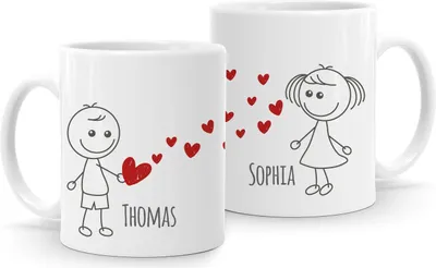 Produktbild von personalisierte Kaffee-Tasse mit Namen Liebes-Paar Strichmännchen Liebesgeschenke Valentinstag Weihnachten (1 Tasse) SpecialMe® weiß Keramik-Tasse