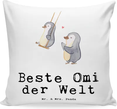 Produktbild von Mr. & Mrs. Panda Kissen 40x40 Pinguin Beste Omi der Welt - Weiß - Geschenk, Polster, Polsterkissen, Bedanken, Geburtstag, kuschelkissen, Dekokissen Sofa, Mitbringsel, Oma