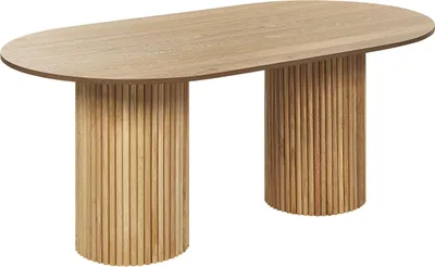 Produktbild von BELIANI Esstisch Naturfarbene Esche MDF-Platte 180 x 100 cm für 6 Personen Oval mit Holzgestell Lamellen-Optik Rustikal Wohnküche Esszimmer Möbel