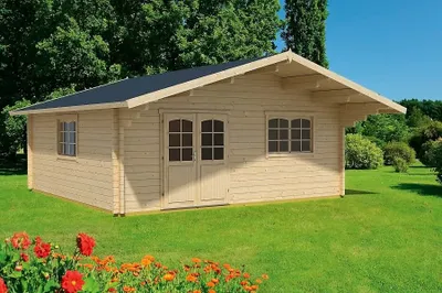 Produktbild von Lasita Maja Gartenhaus Zanzibar 4 ISO 575x575 aus Holz Gartenhütte Wandstärke: 70 mm Inklusive: Fußboden Geräteschuppen