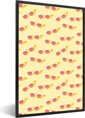 Produktbild von MuchoWow® Gerahmtes Poster Sommer - Sonnenbrille - Rosa 40x60 cm - Poster mit Schwarzem Bilderrahmen Wandposter Rahmen Foto Bilder - Papierdruck - Wandbilder