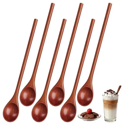 Produktbild von Holzlöffel - 6er Set Mini-Rührlöffel mit langem Griff - Zum Umrühren von Kaffee Honig und Eistee - Naturholz