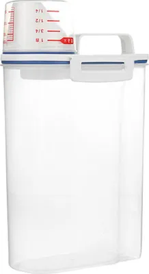 Produktbild von Tragbarer Reiseimer, 2 kg, transparenter Reisvorratsbehälter mit Messbecher für Mehl, Reis, Nüsse, Bohnen, Snacks
