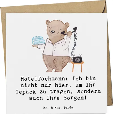 Produktbild von Mr. & Mrs. Panda Grußkarte Hotelfachmann Sorge - Weiß - Geschenk, Concierge, personalisierte Geschenke, Berufsprodukte, Gastfreundschaft, doppelkarte, faltkarte, Hotel