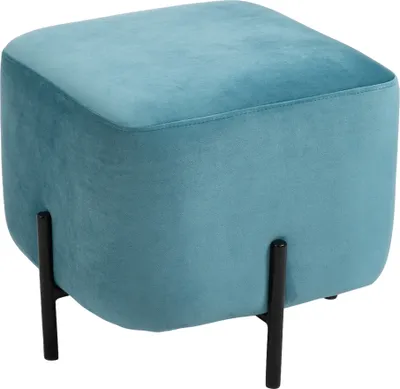 Produktbild von HOMCOM Fußhocker Fußstütze gepolstert Polyester Stahl Schaumstoff Türkis 44,5 x 44,5 x 41,5 cm