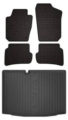Produktbild von Gummimatten + Kofferraumwanne für Skoda Fabia III 2014-2022 (Schrägheck, fester Ladeboden) – Schwarz, passgenau – Wielganizator SolidPRO