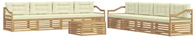 Produktbild von Outdoor-Sofagarnitur mit Kissen 9 pcs Weiß und Creme Polyester