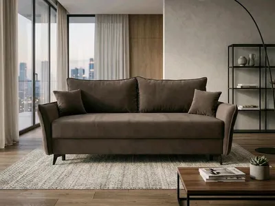 Produktbild von NORDELO Sofa mit Schlaffunktion und Bettkasten COSOLETO 230x104x90 cm Taupebraun Schlafsofa 3-Sitzer, Velours BLUVEL
