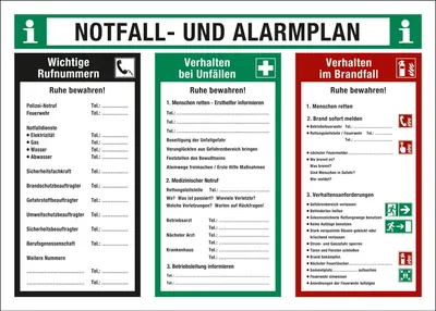 Produktbild von Sicherheitsaushang "Notfall- und Alarmplan", Kunststoff (1 mm), 700 x 500 x 1 mm