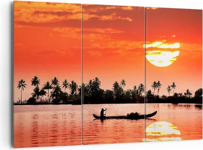 Produktbild von Bild auf Leinwand - Leinwandbild - Kanal boot kultur sonnenuntergang - 165x110cm - Wand Bild - Wanddeko - Leinwanddruck - Bilder - Kunstdruck - Leinwand bilder - Wandkunst - CE165x110-2711