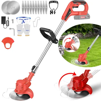 Produktbild von Akku Rasentrimmer mit Akku Freischneider, Akku Motorsense Rasen mit Metall Schneidklingen,  Gartenkantenfräser für Rasenschneiden