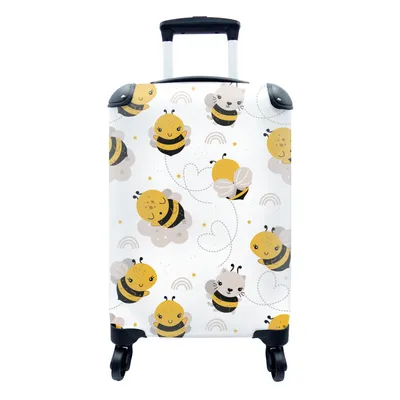 Produktbild von MuchoWow® Koffer Handgepäck Trolley Rollkoffer Kleine Reisekoffer mit 4 Rollen - Bienen - Muster - Kawaii - Cabin Size < 55x40x23 cm & 55x40x20 cm - Fotokoffer - Kabinenkoffer - Boardgepäck - Reise-Box - Reisekoffer - Reisegepäck - Koffer mit Bild - Trolley für Kinder