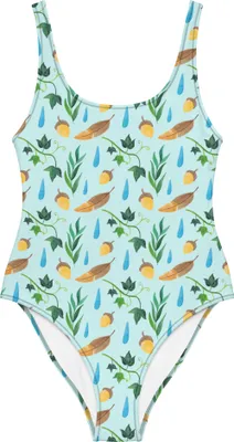 Produktbild von Mr. & Mrs. Panda Badeanzug Regentage Design Größe M - Weiß - Geschenk, Natur, Blätter, Strandmode, Shape-Badeanzug, Damen-Einteiler, Einteiliger, Efeu, Swimsuit, Wald