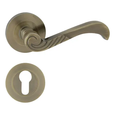 Produktbild von DOMINO Türgriff Drückergarnitur PZ- Profilzylinder | Rund-Rosette | Türklinke für Bürotür, Kellertür & Innentür | Aluminium | Bronze | CASABLANKA-R M3