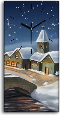 Produktbild von Dekor Leinwand Uhr Wandbilder Quarz 30x60 Kunst Winterstadt Weihnachtslandschaft - schwarze Hände