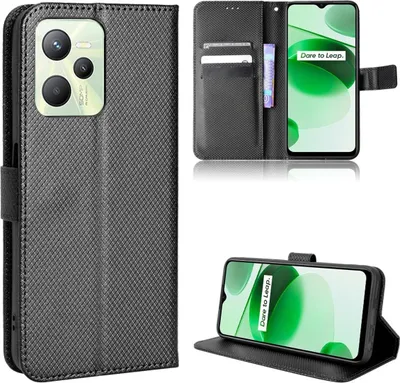 Produktbild von König Design Hülle kompatibel mit Realme C35 Kunstleder Handyhülle - Handy Case Schwarz