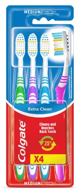 Produktbild von Colgate Extra Clean Zahnbürste, Medium, (1 Packung, 4 Stück)