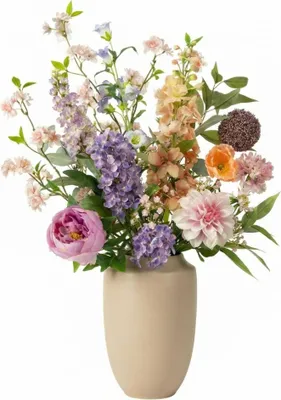 Produktbild von Kunstblumenstrauß Pastel Meadow Deluxe 100cm – Real Touch Blumenstrauß mit 15 Stielen – Pflegefreie Premium Dekoblumen – Eleganter Deko Strauß für Wohnzimmer Büro Gastronomie