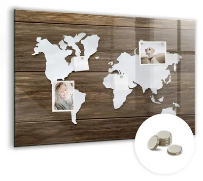 Produktbild von Dekorative Magnettafel 90x60 cm - Magnetwand - für Fotos, Karten und Notizen - Fotowand - Memoboard - Magnetpinnwand - Wanddekoration - Weltkarte auf Tafeln