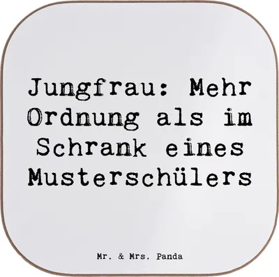Produktbild von Mr. & Mrs. Panda Untersetzer für Gläser Spruch Jungfrau Ordnung - Weiß - Geschenk, Tierkreiszeichen, gläseruntersetzer, Detailorientierung, Perfektion, Perfektionismus