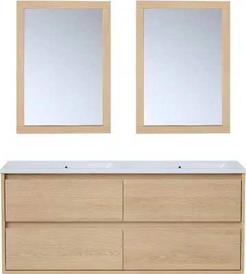 Produktbild von Waschbeckenunterschrank hängend mit Einbauwaschbecken & Spiegel - 120 cm - Eichenholzfurnier - MILIPAM