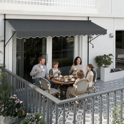 Produktbild von FIVMEN Klemmmarkise Balkon 300cm breit - Markise mit Handkurbel Höhenverstellbar Balkonmarkise ohne Bohren, UV-Schutz, Sonnenschutz, Wetterfest (300 x 120 cm, Dunkelgrau)