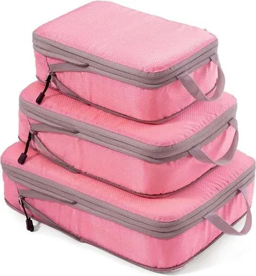 Productafbeelding van Famanu Kofferorganizer, compressiezakken - Roze, 3 stuks