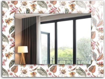 Produktbild von Dekorativer Wandspiegel - Bedruckter Spiegel - Motiv - 80x60 cm - Blumen Und Blätter