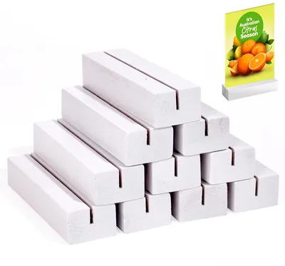 Imagen del producto de Soportes para tarjetas de mesa de madera, color blanco, paquete de 10 unidades, para menús y números de mesa