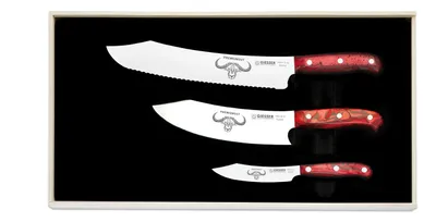 Produktbild von Giesser Messer PremiumCut 3er Set BBQ Messer 25 cm 20 cm 10 cm Acryl Red Diamond