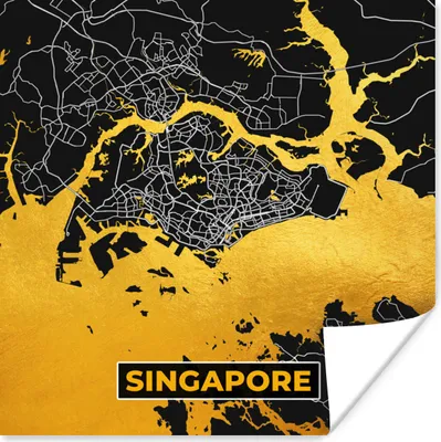 Produktbild von MuchoWow® Poster Singapur - Gold - Karte - Stadtplan 100x100 cm - Babyzimmer