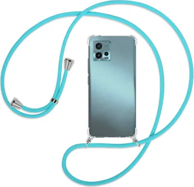 Produktbild von Handykette Backcover-Schutzhülle mit Band (Metall silberfarben) für Motorola Moto G72 (6.55'') - türkis