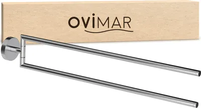 Produktbild von ovimar Handtuchstange Lodbjerg 2-Arm | Edelstahl | silber | zum Bohren | mit zwei Stangen als Handtuchhalter für Handtücher |  Halterung zum Bohren oder Kleben an der Wand im Badezimmer