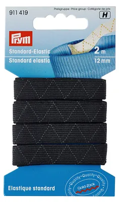 Geflochtenes Gummiband, schwarz, 2 m x 12 mm, 100 % dehnbar
