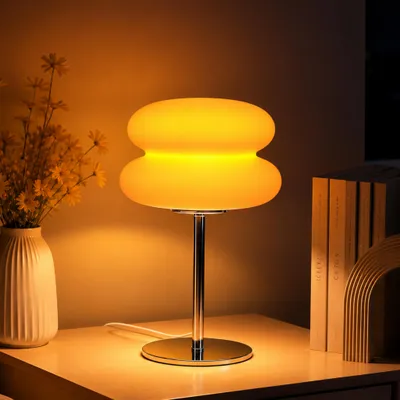 Produktbild von LED-Nachttischlampe im Retro-Design, dimmbare Tischleuchte mit 3 Lichtfarben und Kabelschalter, USB-betrieben, 5 W, Dekotischlampe, Orange