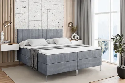 Produktbild von ALTDECOR  Boxspringbett mit Silber Füßen, Matratze und Lattenrost, Boxbett, Topper, Polsterbett mit Bettkasten, Bett mit Stauraum H4-Matratze, Doppelbett - EDITA-FS- 140x200 - Grau Samt