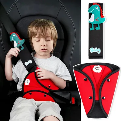 Produktbild von Kinder Auto Gurtpolster Set Rot Dinosaurier Design Abnehmbar Eisseiden Baumwolle