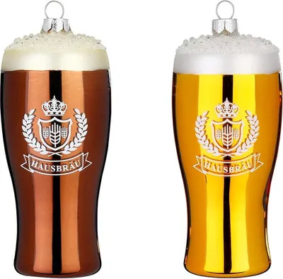 Produktbild von Christbaumschmuck Glas Bierglas 11cm braun / gold - 1 Stück sortiert