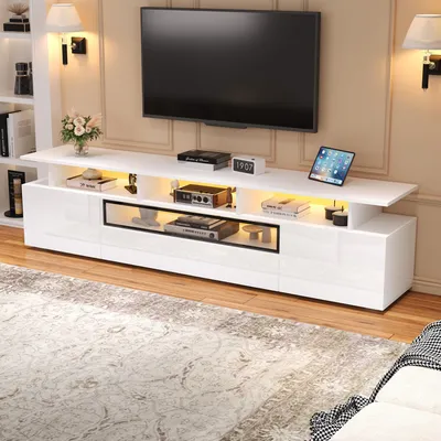 Immagine prodotto di Mobile TV Sweiko 180x38x45 cm, mobile TV lucido, mobile TV con 2 armadietti e 1 cassetto, mobile basso con LED e 10 ripiani, mobile da soggiorno, adatto per televisori fino a 75 pollici