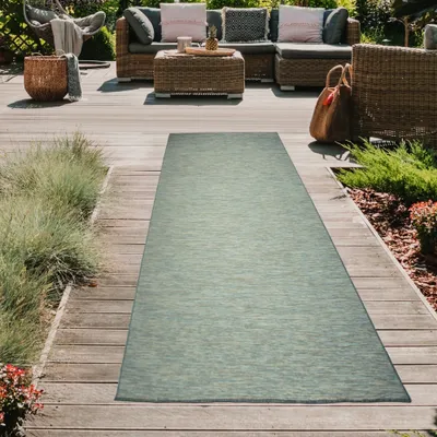 Produktbild von Melierter Indoor & Outdoor Teppich beidseitig nutzbar mit Sisaloptik in Blau Beige Größe - 60 x 100 cm