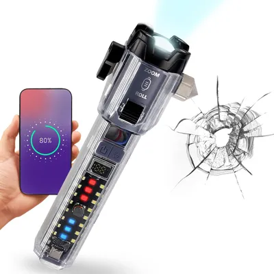 Produktbild von Leistungsstarke Akku-Taschenlampe mit Notfallhammer, Gurtschneider & Powerbank - Ihr zuverlässiger Begleiter für Auto, Camping & Notfälle
