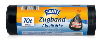 Immagine prodotto di Sacchi Swirl, extra resistenti, per rifiuti, con coulisse, neri, 70 litri, conf. 8 pz