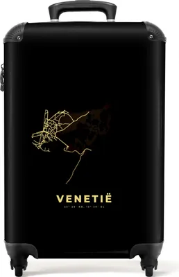 Produktbild von NoBoringSuitcases.com® Koffer Handgepäck Trolley Rollkoffer Kleine Reisekoffer mit 4 Rollen - Venedig - Gold - Stadtplan - Karte - Cabin Size < 55x40x23 cm & 55x40x20 cm - Fotokoffer - Kabinenkoffer - BoardgepäckHandgepäck Koffer 55x35x20 cm, 36L,
