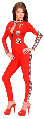 Rennfahrer-Kostüm für Damen, Overall rot, Gr. S