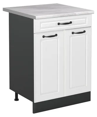 Produktbild von Küchenunterschrank Vicco R-Line Weiß Landhaus/Anthrazit 60 cm mit Schublade Arbeitsplatte Marmor, Model 61117